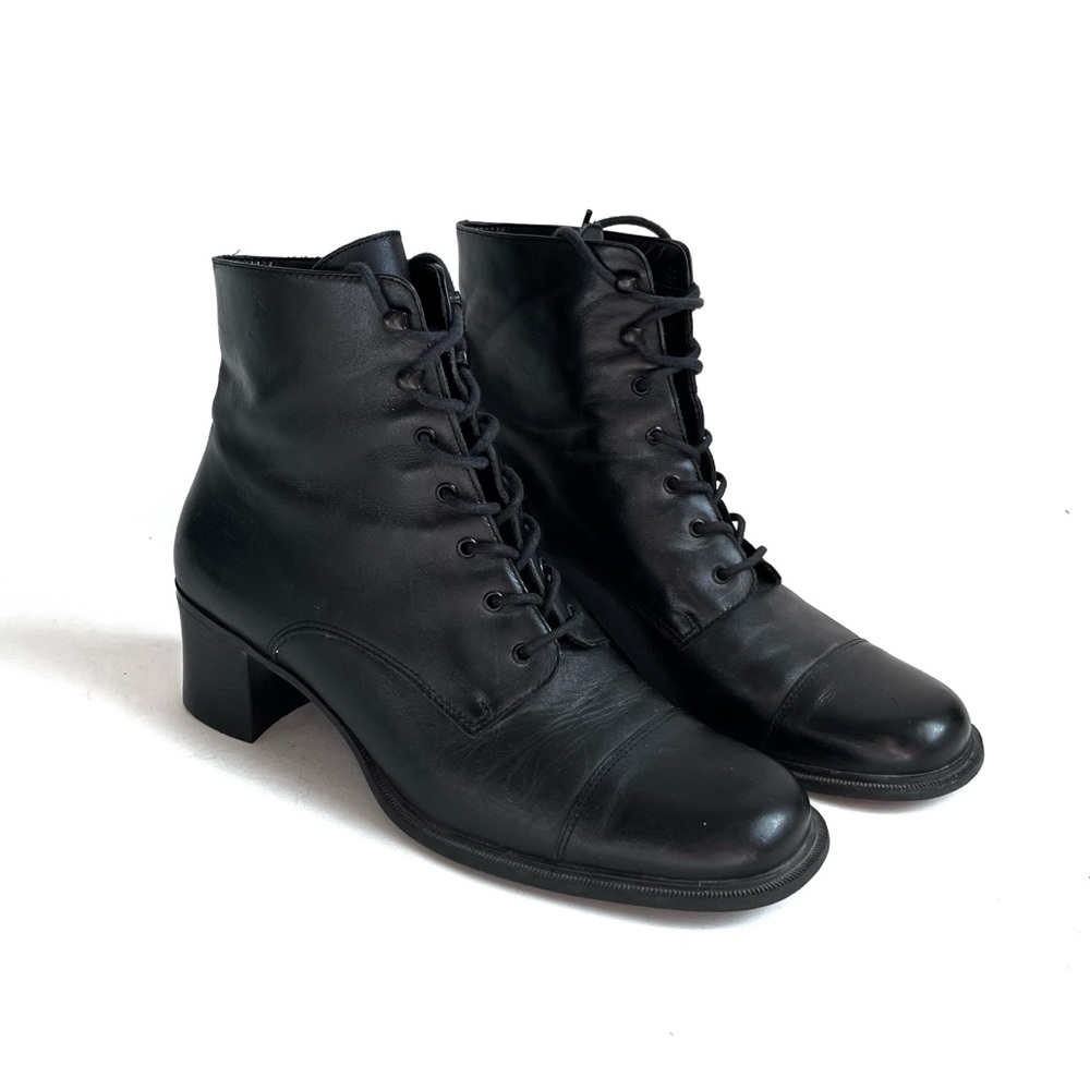 Caressa Black Lace Up Chunky Heel Ankle Boots Size 9.5